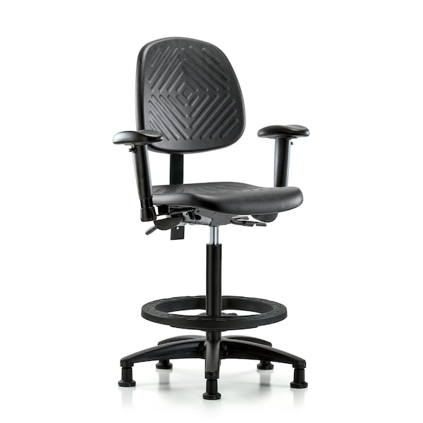 Blue Ridge Ergonomics Bench Chair, Hi, Poly, Med, Bk, AA BF Glides, 6-Way Adjustable, 24-1/2" to 33-1/2" Height, Blue, Black BR-PHBCH-MB-RG-T0-A1-BF-RG - main