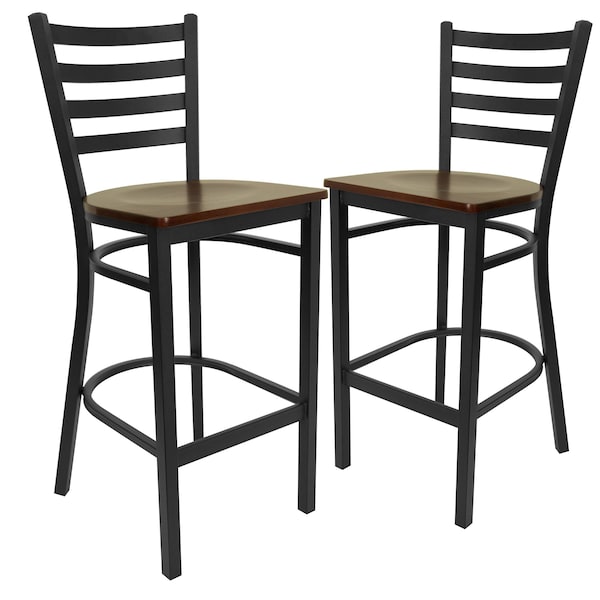 Flash Furniture Black Ladder Stool-Mah Seat, PK2 2-XU-DG697BLAD-BAR-MAHW-GG - main