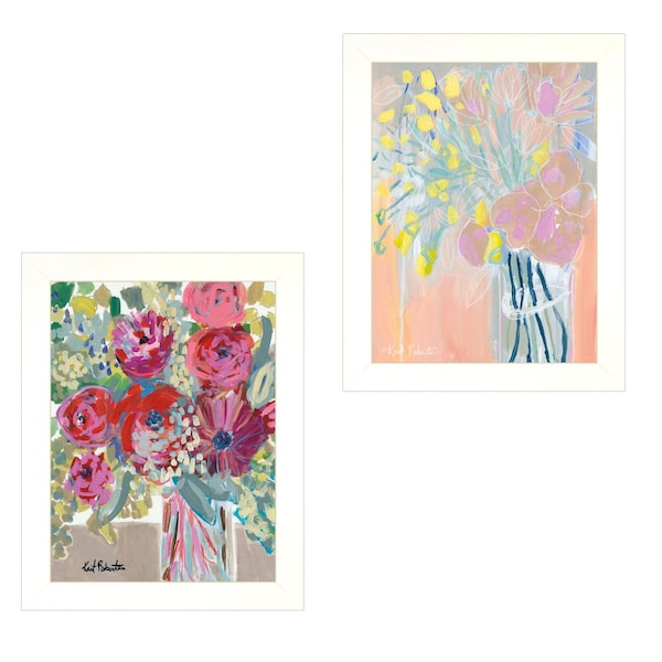 Homeroots Set Of Two Pastel Bouquets Maybe Shes a Wildflower White Framed Print Wall Art, 2PK 415798 - main
