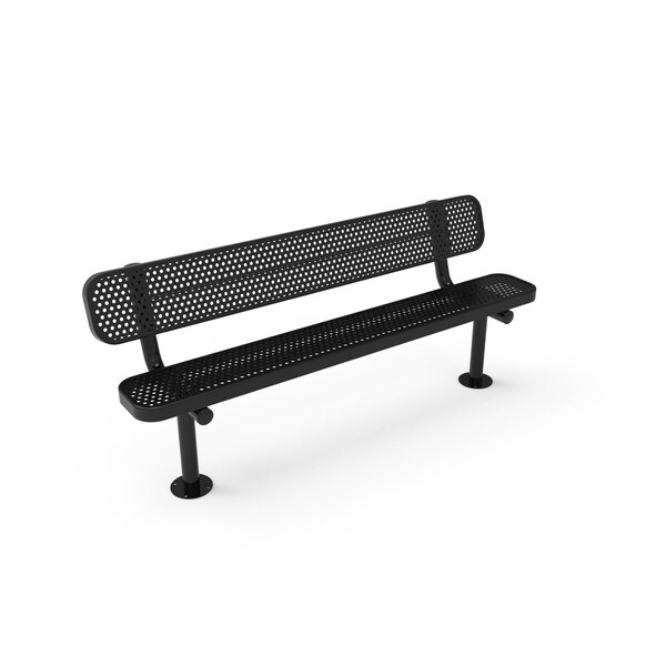 Mytcoat 6ft Outdoor Bench with Back, Surface Mount, Black, Punched Steel, Textured Coating 804214 - main
