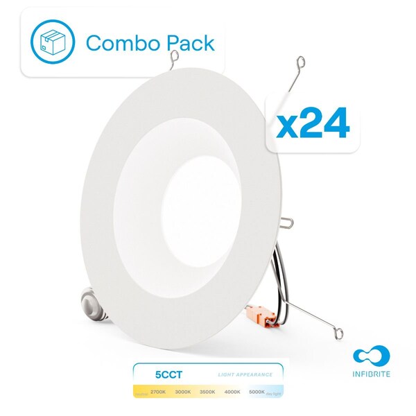 Infibrite 6 In. 5CCT Selectable 12W 1100LM Recessed Retrofit LED Light, Dimmable, Wet Rated, 24PK IB-006-8-12W-WH-24PK - main