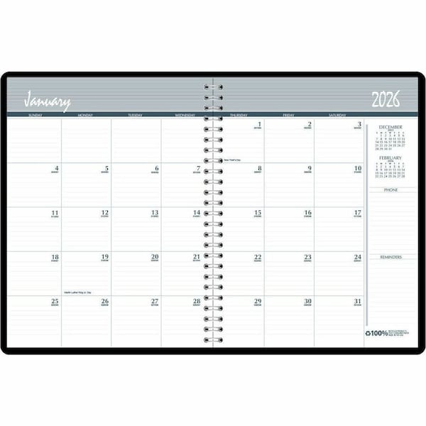 House Of Doolittle Recycled Ruled Monthly Planner, 11 x 8.5, Black Cover, 14-Month: Dec 2024 to Jan 2026 HOD26202 - main
