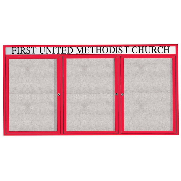 Aarco Outdoor Enclosed Bulletin Board w/ Al Frame Header, Powder Coated Red, Neutral 48''Hx96''W ODCC4896-3RHR - main