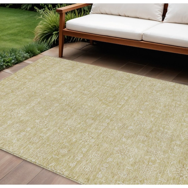 Homeroots 8' X 10' Beige Tan And Ivory Floral Washable Indoor Outdoor Area Rug 582329 - main