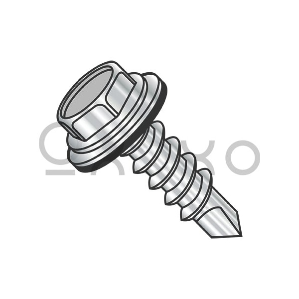 Oxoxo 8-18X5/8 Unslot Hexwash w/Bond NEO EPDM 18-8Washer Self Drill Scr Full Thrd 410 Stainless, 2000PK 601992 - main