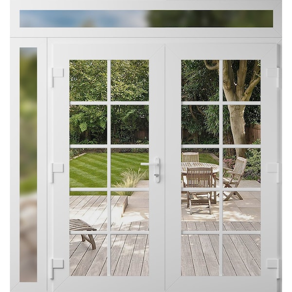 Vdomdoors Front Exterior Prehung Metal-Plastic Double Doors Clear Glass / MANUX 8100 White Silk / Office Comm MANUX8100DEXD-WS-W72+14xH80+14-RH-I - main