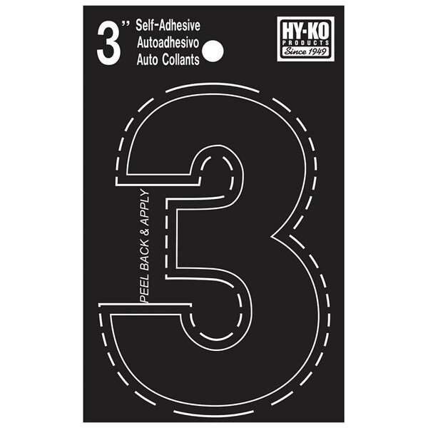 Hy-Ko 30400 Series Die-Cut Number, Character: 3, 3 in H Character, Black Character, Vinyl 30403 - main