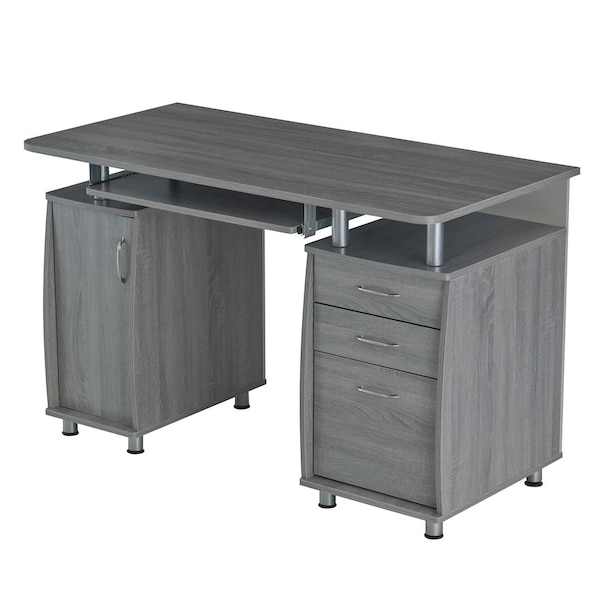 Homeroots 48" Gray Wood Computer Desk With Two Drawers 723749 - main