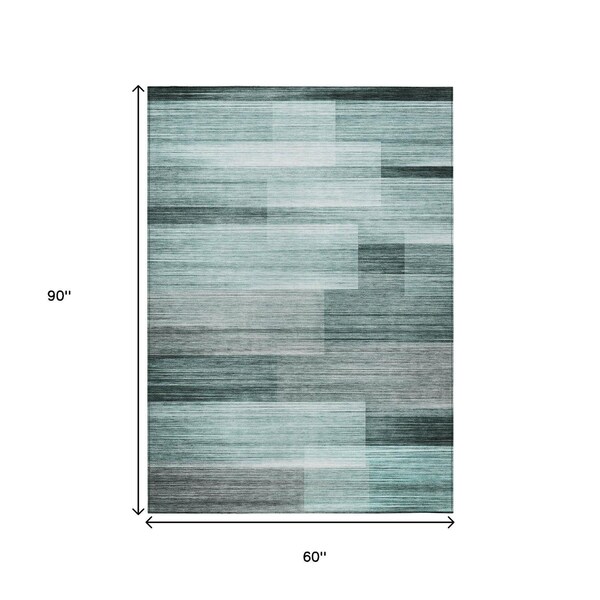 Homeroots 5' X 8' Teal Blue And Ivory Striped Washable Indoor Outdoor Area Rug 631000 - main