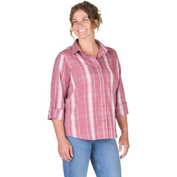Berne Flex180 Womens Large Plaid Elderberry UPF Button Down Long Sleeve Shirt WSH33PEYR440 - main