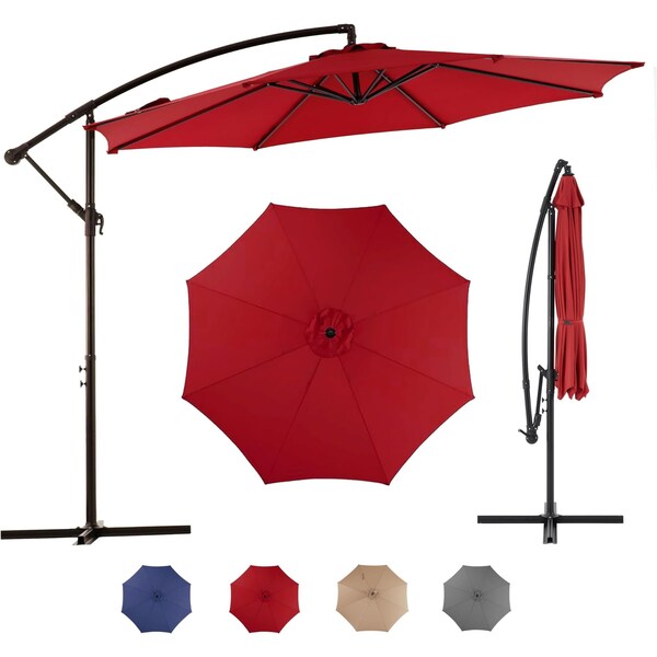 Simple Deluxe 9.8ft Offset Umbrella Cantilever Patio Hanging Umbrella Outdoor Market Umbrella with Crank and Cros 3A88LGBRLAOFFSET10REDV2 - main