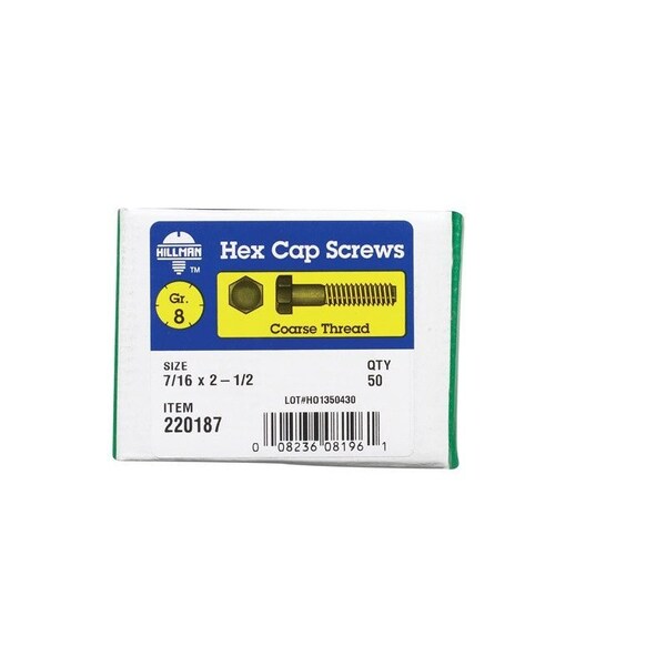 Hillman 7/16 in. D X 2-1/2 in. L Heat Treated Steel Hex Head Cap Screw, 50PK 220187 - main