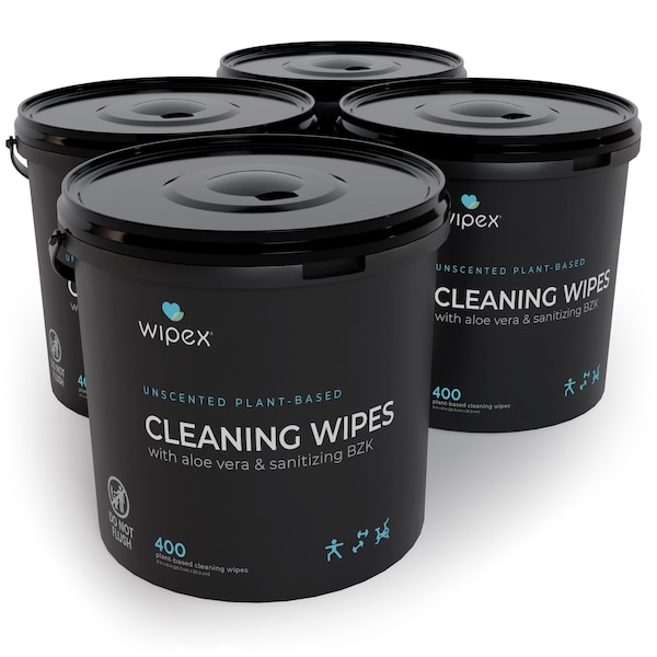 Wipex Plastic-Free Sanitizing Wipes 400ct Dispensing Bucket, 1600 Gym & Fitness Antiseptic Hand Wipes, 4PK WX72001FBB1-4 - main