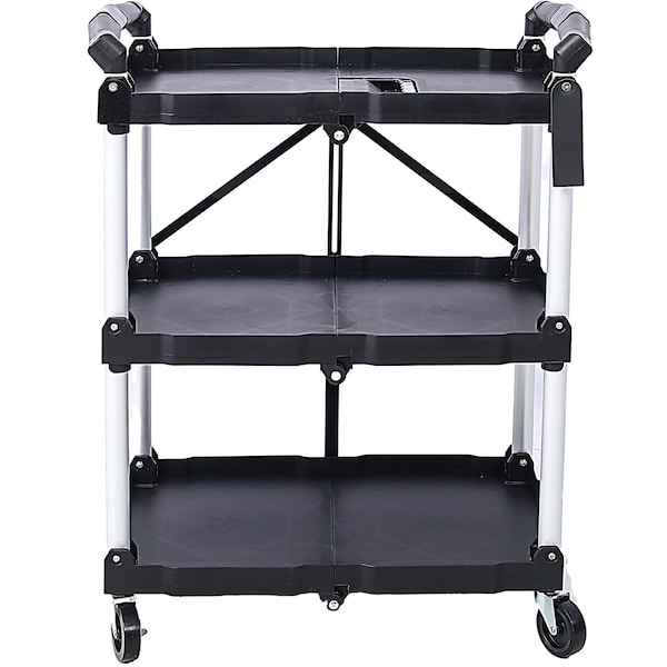 Edendirect 3 Layers Folding Collapsible Service Cart Pack-N-Roll, Black, 50 Lb. Load Capacity per Shelf ED-W46578737 - main