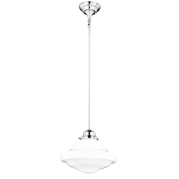 Vaxcel Huntley 1 Light Satin Nickel Farmhouse Schoolhouse Pendant White Glass P0244 - main