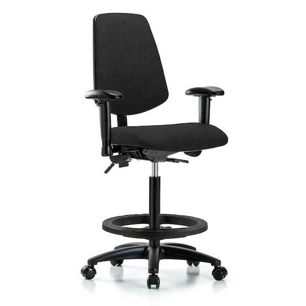Blue Ridge Ergonomics Fab Hi Bench Chair, Med, Bk, BF, Cast, Blk, 6-Way Adjustable, 26" to 35-1/2" Height, Black BR-FHBCH-MB-RG-T1-A1-BF-RC-F42 - main