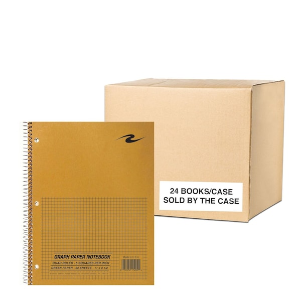 Roaring Spring Case of Wirebound Notebooks, 11"x8.5", 80 sheets of Green-tint Paper, 5x5 graph, brown kraft cover, PK24 11209cs - main