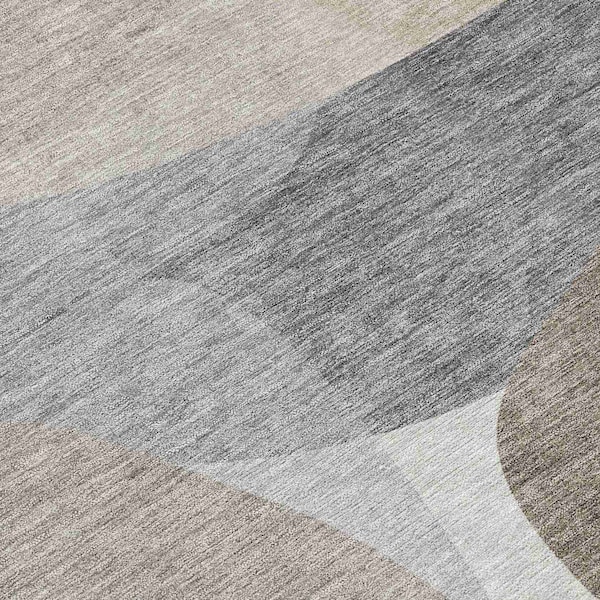 Homeroots 3' X 5' Taupe And Gray Abstract Washable Indoor Outdoor Area Rug 632191 - main