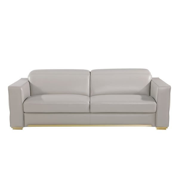 Homeroots 89" Light Gray Top Grain Leather Reclining Sofa 720403 - main