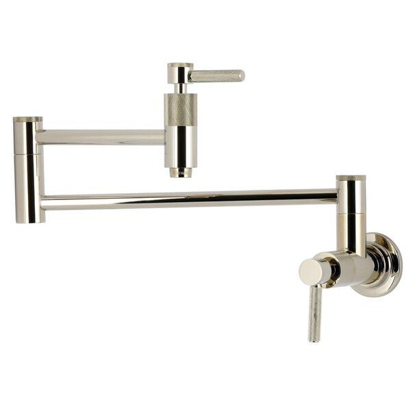 Kingston Brass Wall Mount Pot Filler Faucet with Knurled Handle, Polished Nickel KS8106KNL - main