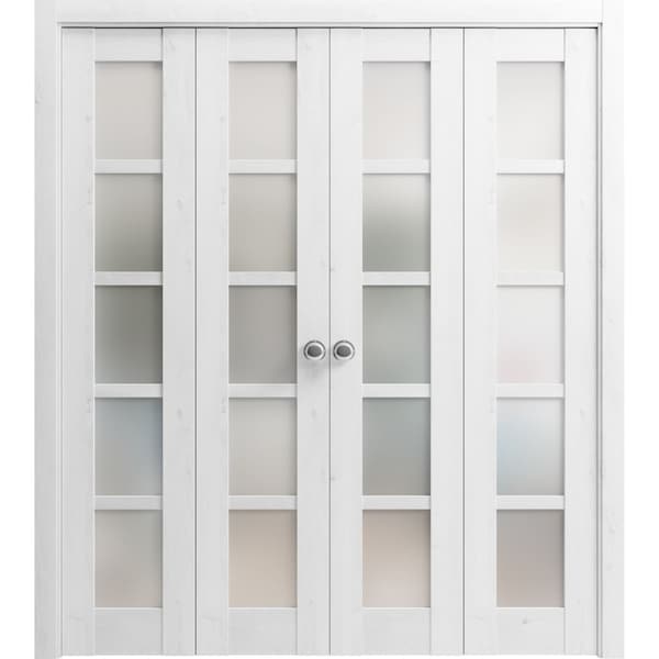 Sartodoors Sliding Closet Double Bi-fold Doors White Solid Core Modern Interior QUADRO4002DBF-NOR-72 x 84 (4* 18x84) - main