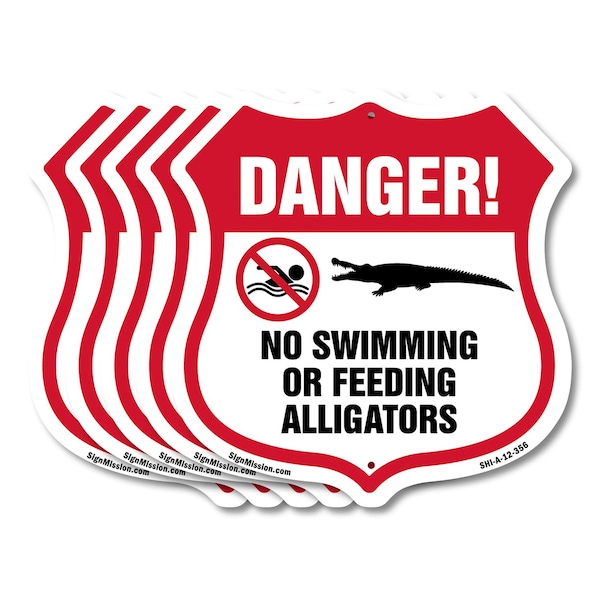 Signmission Alligator Warning Shield Sign Danger! No, 12 inch X 12 inch, Aluminum Metal Sign, 5PK SHI-A-5Pack-12-356 - main