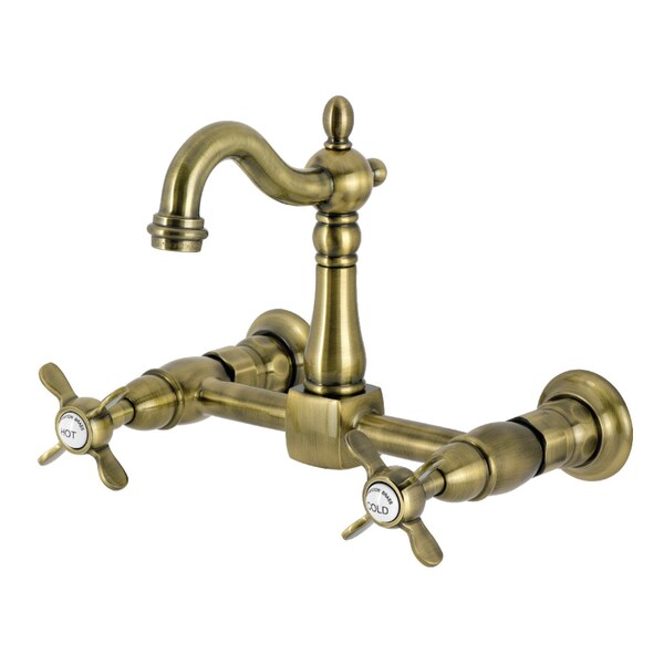 Kingston Brass Two-Handle Wall Mount Bridge Kitchen Faucet, Antique Brass KS2443BEX - main