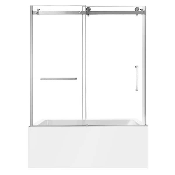 Kingston Brass 60" Acrylic Anti-Skid Alcove Left-Hand Drain Tub with Right Sliding Tub Door, White/Brushed Nickel KVTAP6031L22T8 - main