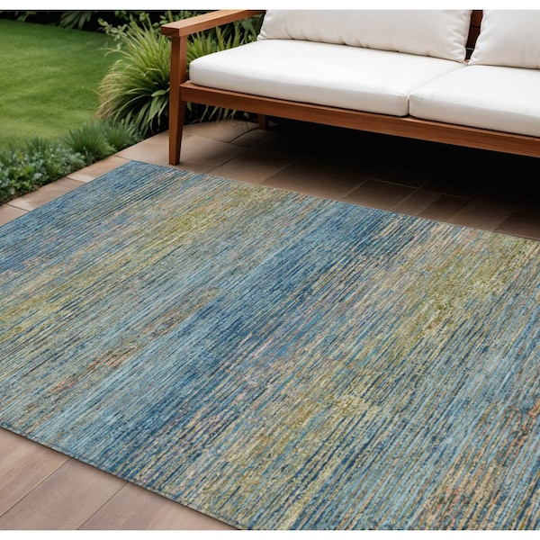 Homeroots 8' X 10' Denim Blue Striped Washable Indoor Outdoor Area Rug 608470 - main