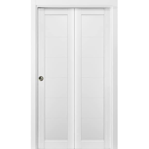 Sartodoors Sliding Closet Bi-fold Doors White Solid Core Modern Interior QUADRO4115BF-WS-48 x 84 (2* 24x84) - main