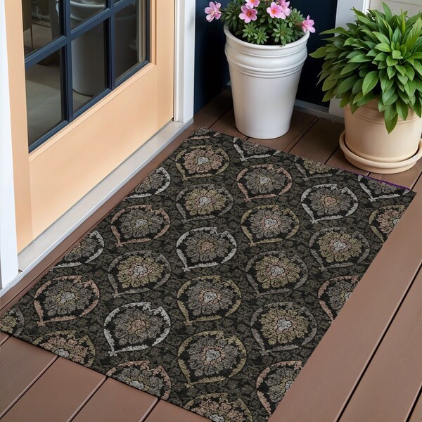 Homeroots 3' X 5' Black Gray And Brown Medallion Washable Indoor Outdoor Area Rug 587692 - main