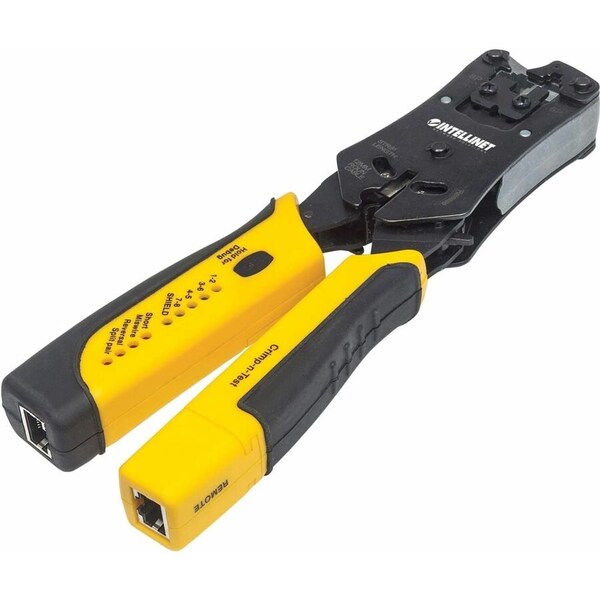 Intellinet Network Solutions ALL-IN-ONE PROFESSIONAL MODULAR CRIMPING TOOL WITH CUTTING, STRIPPING AND CABLE- 780124 - main