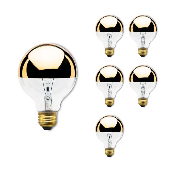 Bulbrite Incandescent Dimmable 40 Watt Half Gold Globe G25 Light Bulbs with E26 Screw Base, 6 PK 861108 - main