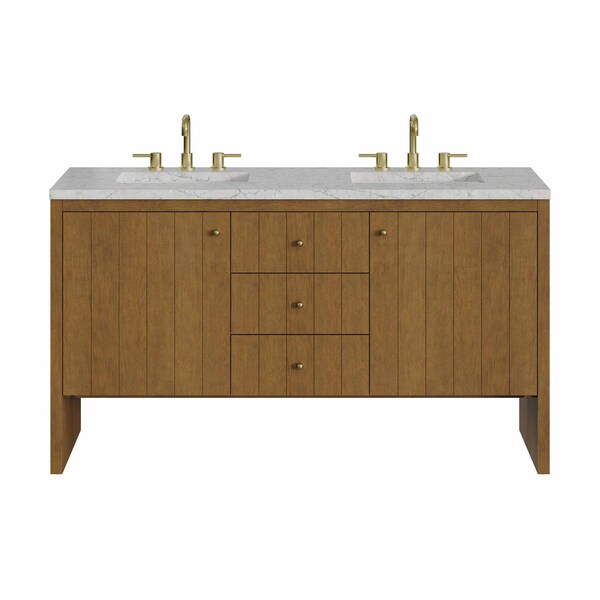 James Martin Vanities Hudson 60" Double Vanity, Honey Oak w/ 3 CM Eternal Jasmine Pearl Silestone Top 435-V60D-HNO-3EJP - main