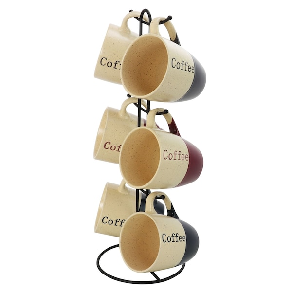 Elama Coffee House 6-Piece 12 oz. Mug Set with Stand, Assorted Colors EL-COFFEEHOUSE - main