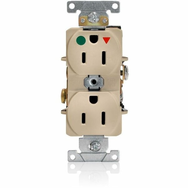 Leviton Straight Blade Receptacle, 5-15R, 15 A, 125V AC, 2 Pole, 3 Wire, Flush Mount, Single, Ivory 8200-IGI - main