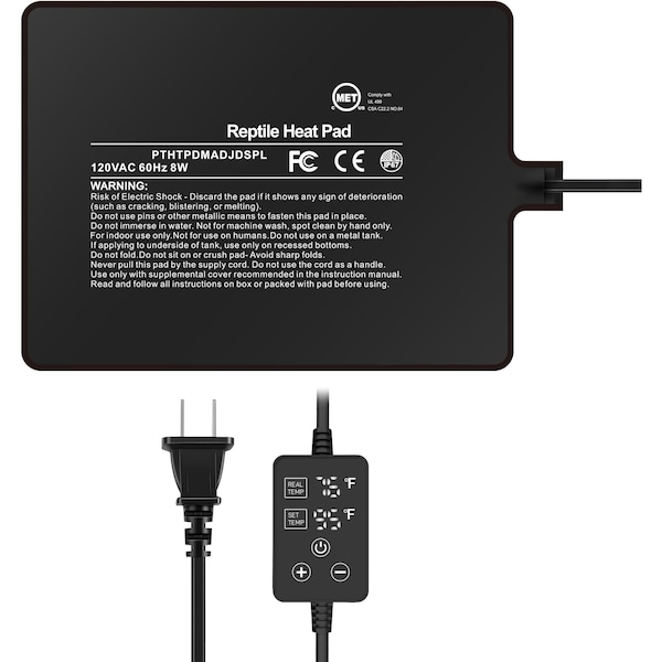 Ipower 6 by 8 Inch 8W Reptile Heating Pad with Adjustable Thermostat, Under Tank Warmer Terrarium H PTHTPDMADJDSPL - main