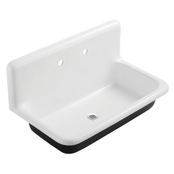 Kingston Brass 36" Cast Iron Single Bowl Wall Mount Utility Sink with Drain, White/Polished Chrome KGCLWS3620191 - main