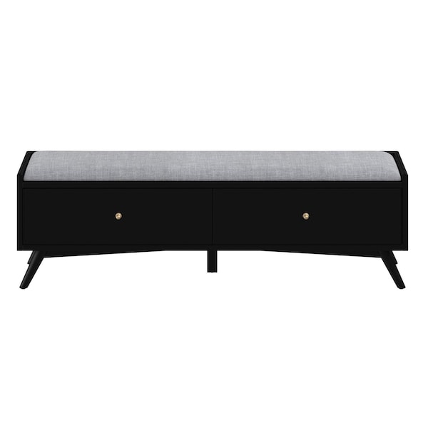 Homeroots 59" Gray and Black Fabric Upholstered Storage Bench with Drawers 523986 - main