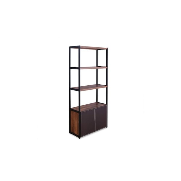 Homeroots Brown And Black Metal Three Tier Bookcase with Two Doors 486292 - main