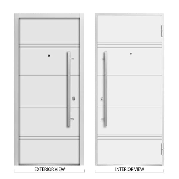 Vdomdoors Steel Door Deux 1705 White Enamel 2 Sidelight Exterior Black Windows Stainless Inserts Single Moder DEUX1705EXD-BEM-W16+36+16 x H80-Right-hand Inswing - main