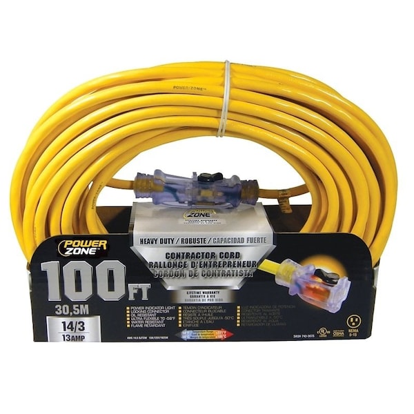 Powerzone Extension Cord Adapter, 14 AWG, Yellow, 100 ft ORP511735 - main