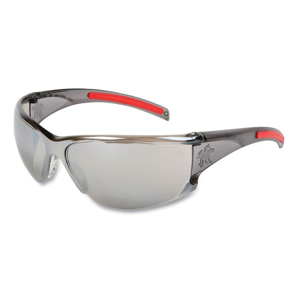 Mcr Safety Safety Glasses, Duramass® Scratch-Resistant, Silver Lens, Smoke/Red Frame HK117 - main