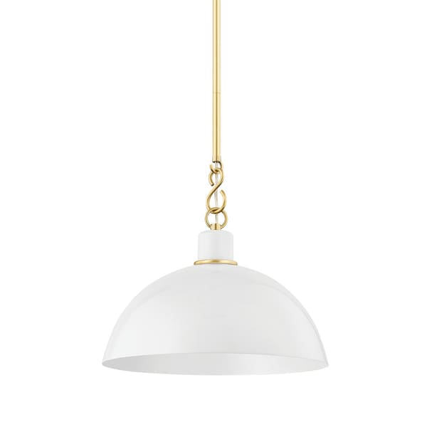 Mitzi Zio & Sons X Camille 1 Light Pendant 15 In. Aged Brass/Glossy White H769701S-AGB/GWH - main