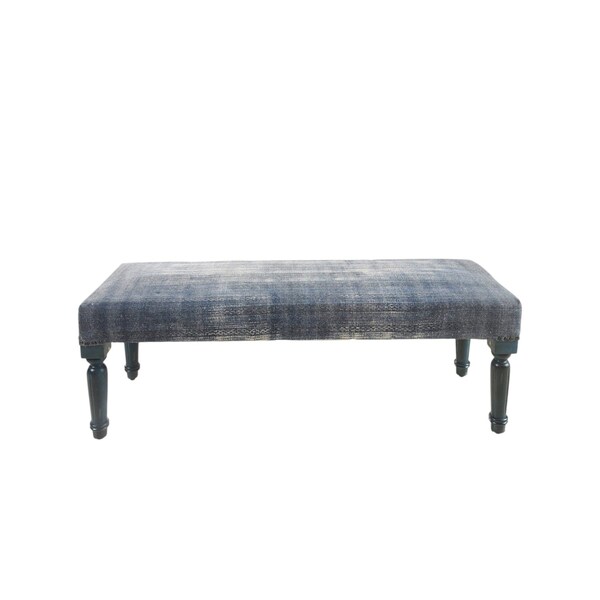 Homeroots 47in Blue And Cream Abstract Design Blue Leg Upholstered Bench 483464 - main