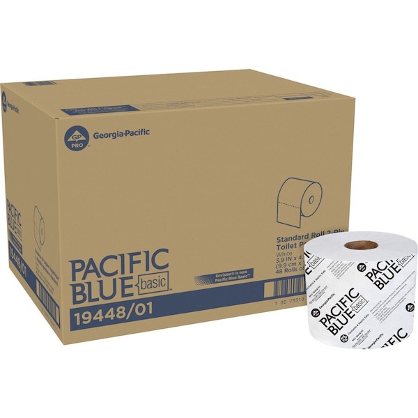 Georgia-Pacific Pacific Blue Basic High-Capacity Bathroom Tissue, Septic Safe, 2-Ply, White, 1,000 Sheets/Roll, 48PK 19448/01 - main