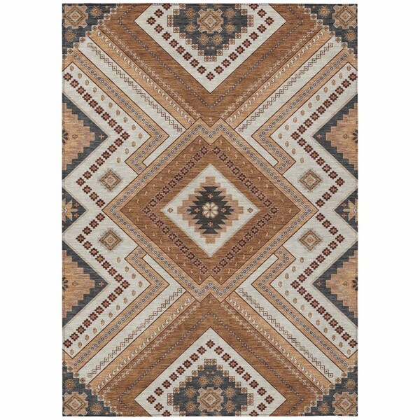 Homeroots 5' X 8' Copper Brown And Beige Tribal Washable Indoor Outdoor Area Rug 598107 - main