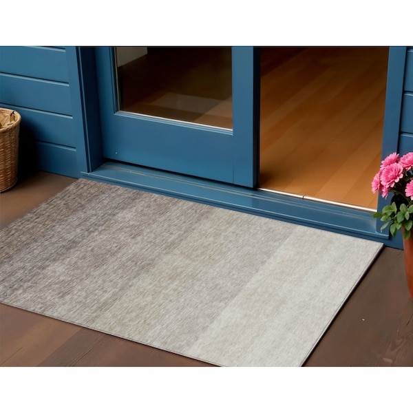 Homeroots 3' X 5' Brown And Ivory Ombre Washable Indoor Outdoor Area Rug 595793 - main