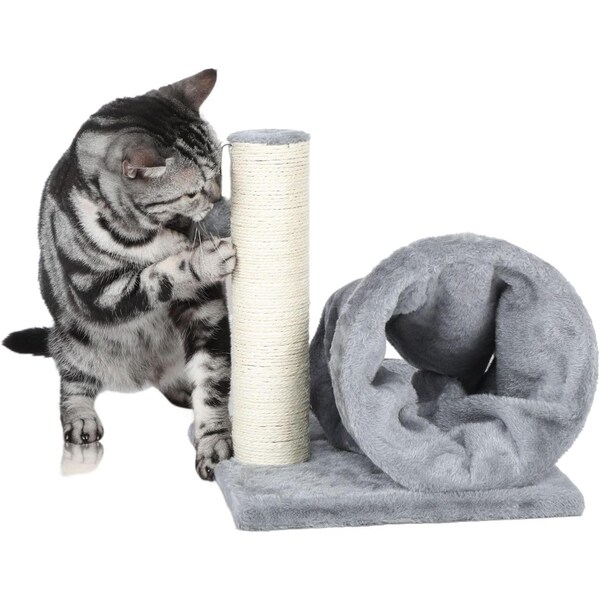 Simple Deluxe FluffyDream Small Cat Scratching Post with Cat Play Tunnel for Kittens, 11.8in Sisal Cat Scratching GLN1PTTREESCRACH13G02 - main