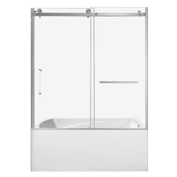 Kingston Brass 60" Acrylic Alcove Right-Hand Drain Tub with Left Sliding Tub Door, White/Brushed Nickel KVTAM6032R218 - main